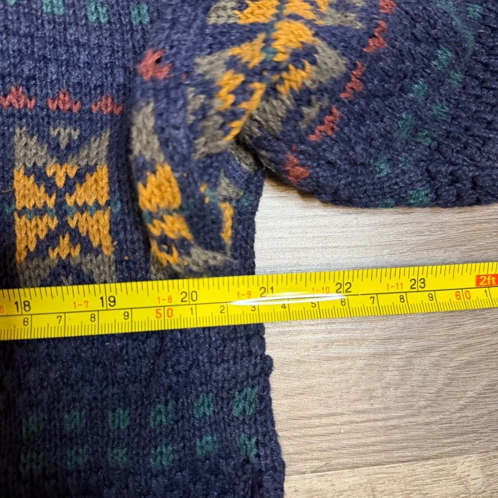 Vintage Fair Isle Navy Blue Geometric Knit Crewneck Sweater Mens Large